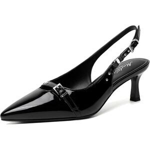 Women's Black 1 Pointed Closed Toe Slingback Kitten Heels Pumps Party Shoes